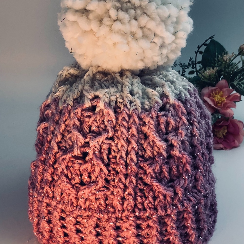 Handmade Cable Twists Crocheted Child's Hat with PomPom Handmade by myself